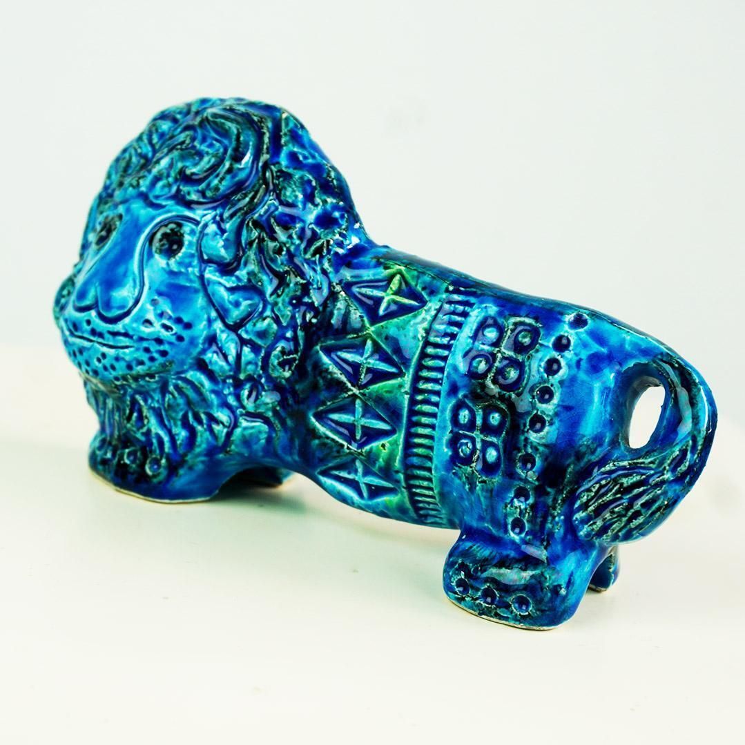 Italian Midcentury Rimini Blu Ceramic Lion By Aldo Londi For Bitossi photo vintage