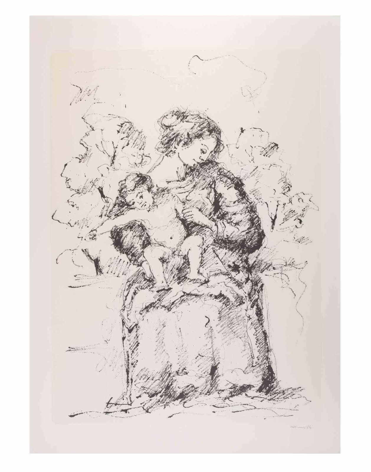 Franco Marzillimother And Child   Lithograph By Franco Marzilli   1980s1980s photo furniture