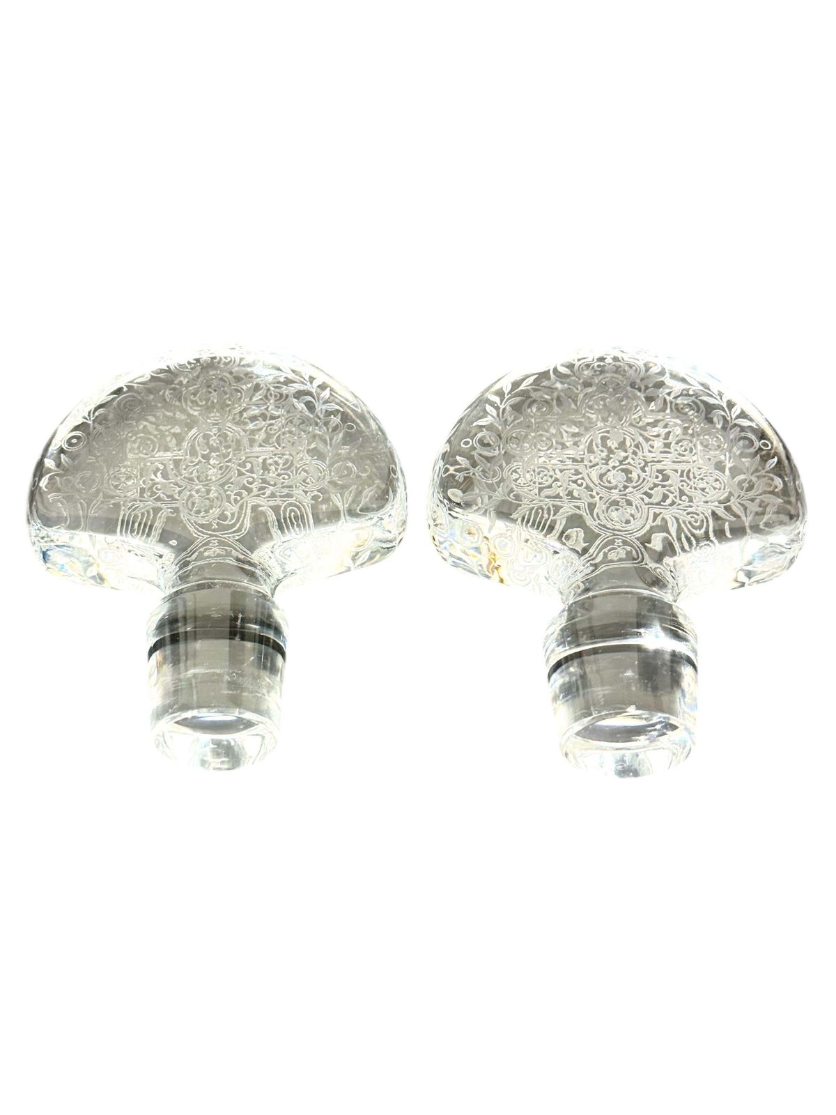 Pair Of Baccarat Rohan Engraved Crystal Decanters With Mushroom Stoppers photo vinterior