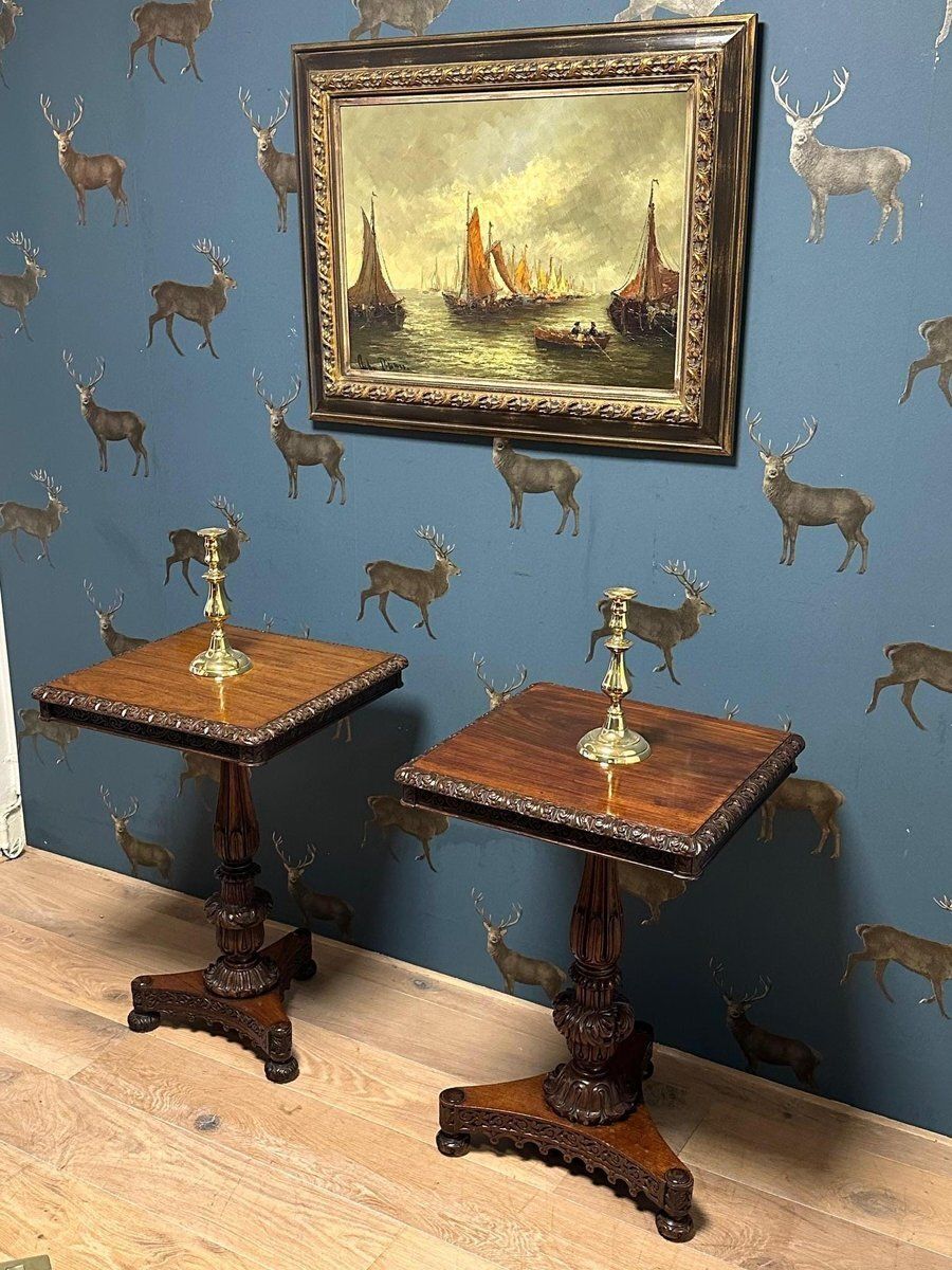 photo vintage Anglo Indian Tilt Top Tables, Set Of 2