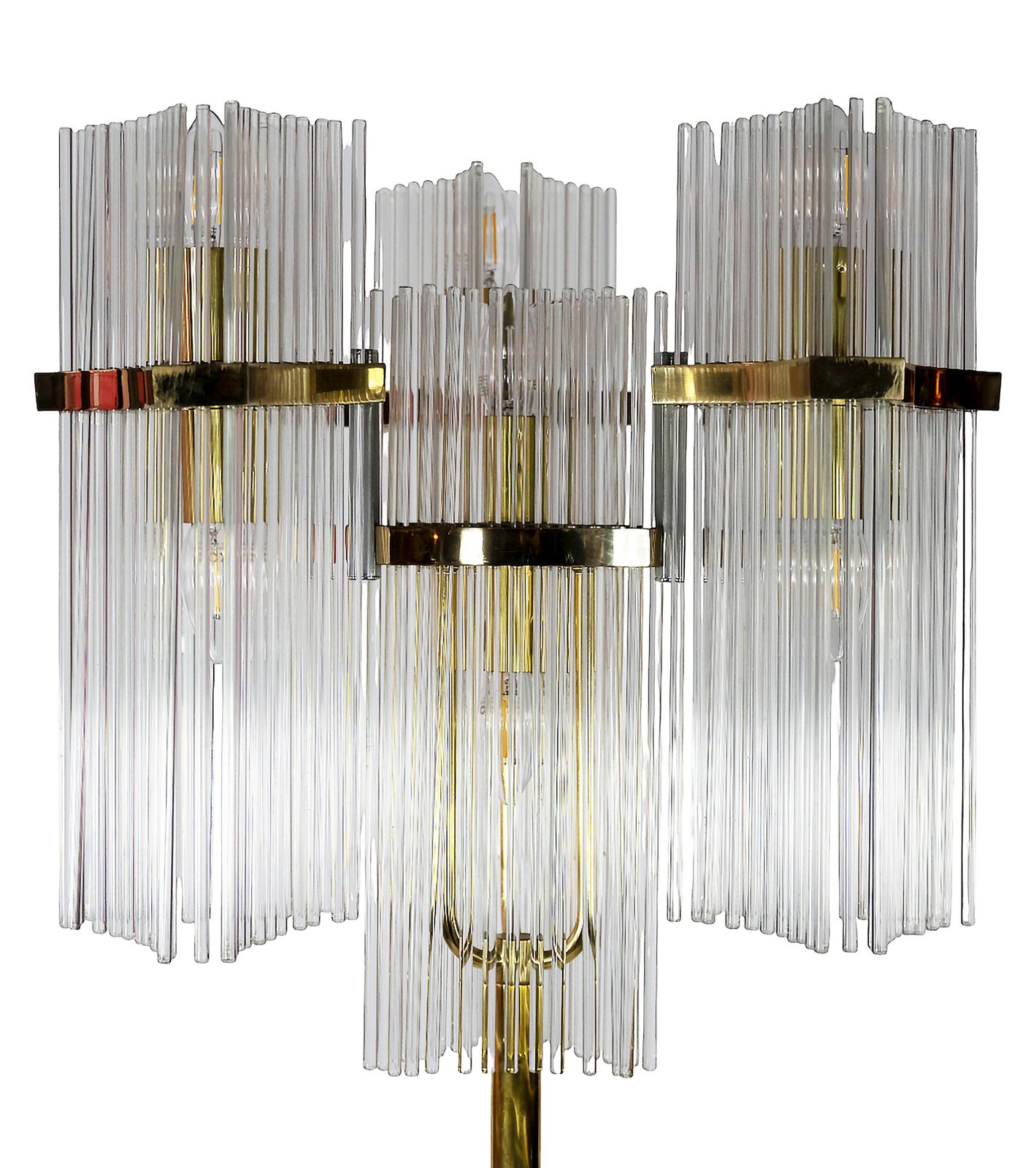 Pair Of Italian Brass And Glass Floor Lamps By Gaetano Sciolari, 1970's photo vintage
