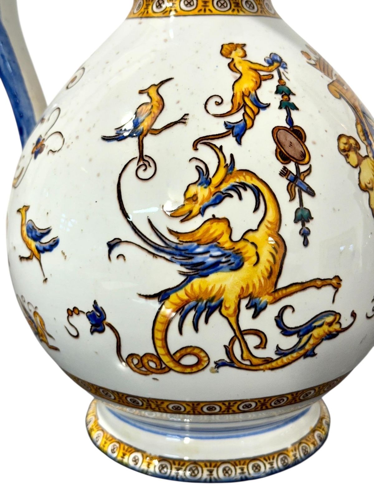 1388.0 Pair Of Gien Renaissance Revival Faience Pitchers, 19th Century photo