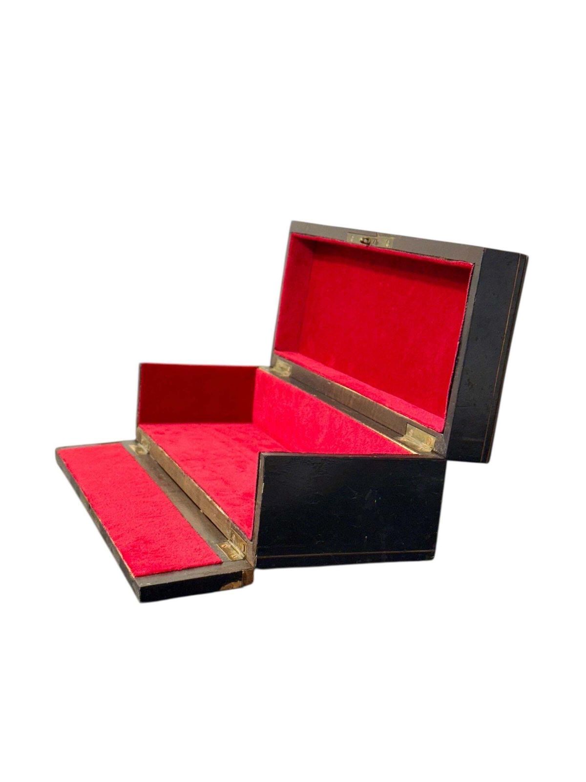 French Napoléon III Black Lacquer Box With Boulle Style Cartouche photo vinterior