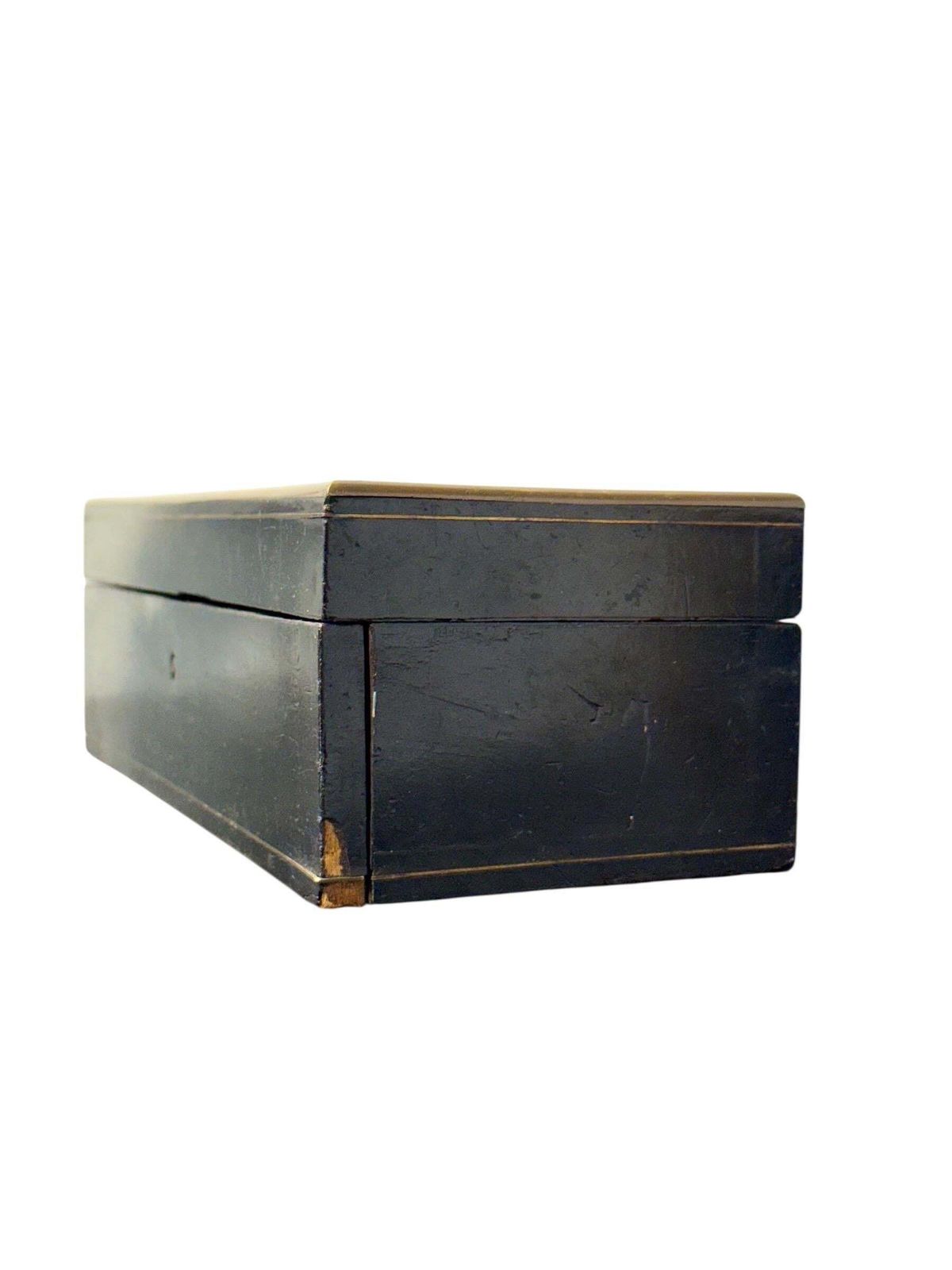 photo buy French Napoléon III Black Lacquer Box With Boulle Style Cartouche