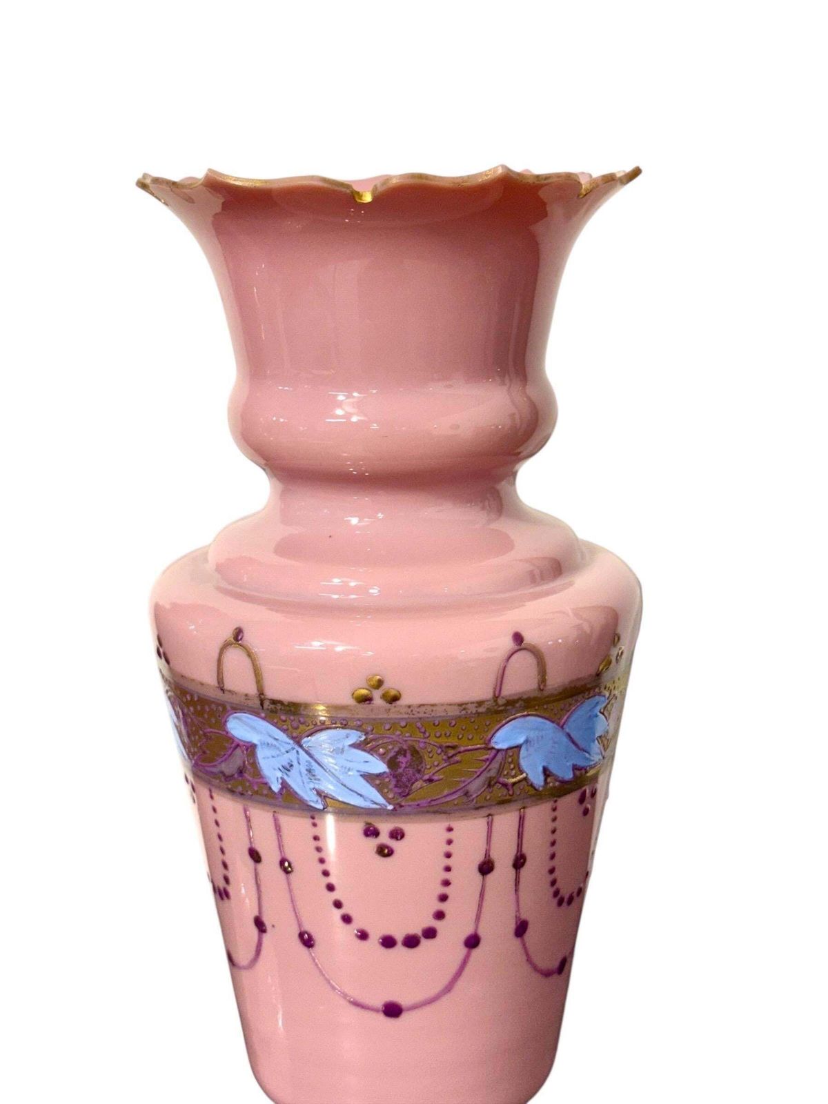 photo buy Pair Of 19th Century Pink Opaline Glass Vases With Gilt Décor
