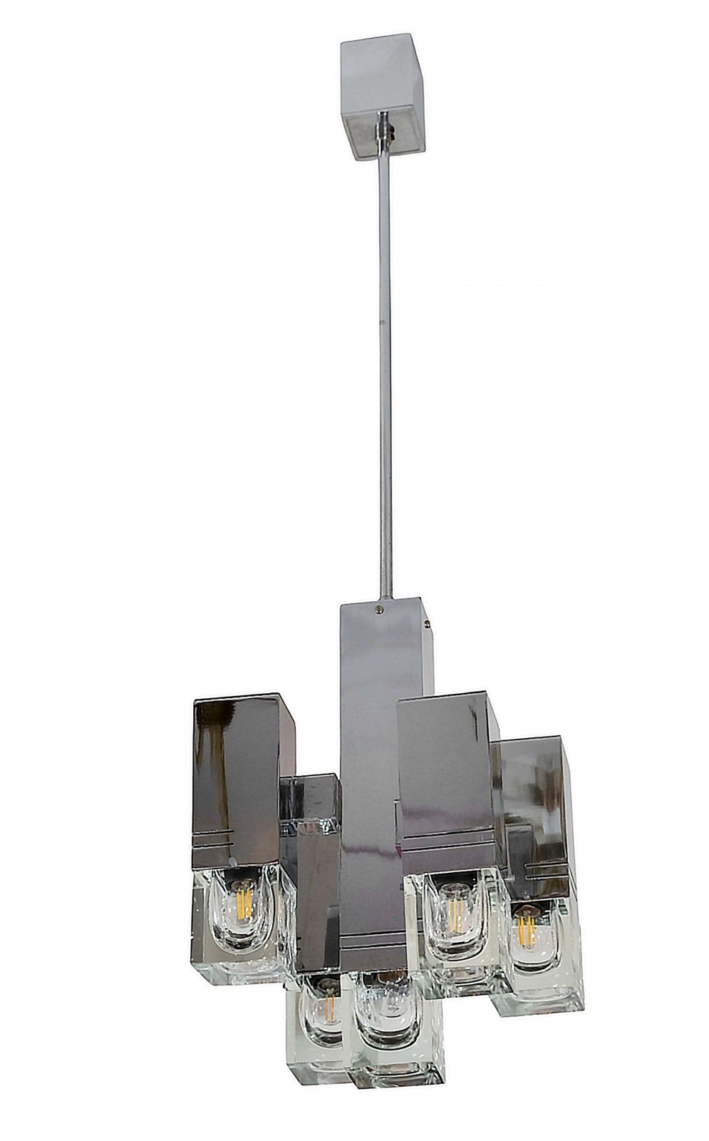 Mid Century Italian Sciolari Chrome And Glass Chandelier, Circa 1970 photo furniture