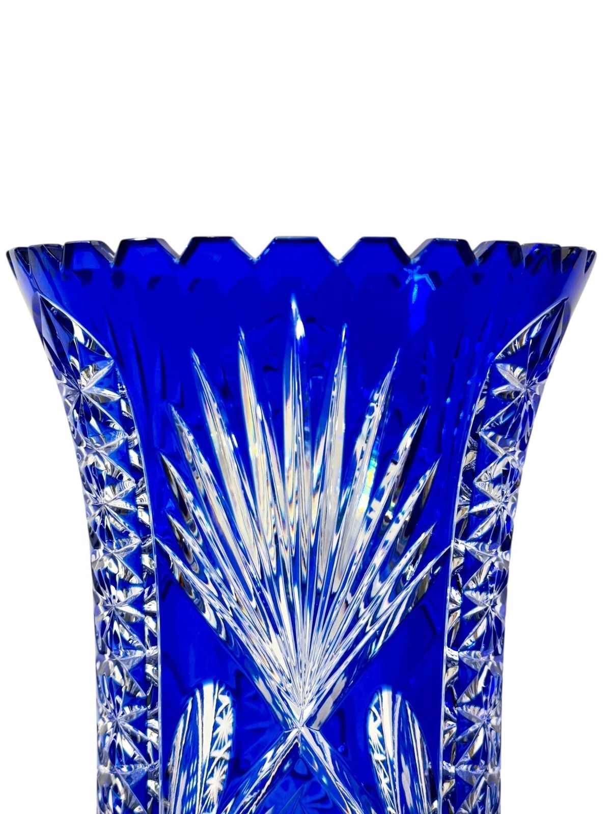 Large Blue Overlay Bohemian Crystal Vase On Pedestal Base photo Home Decor