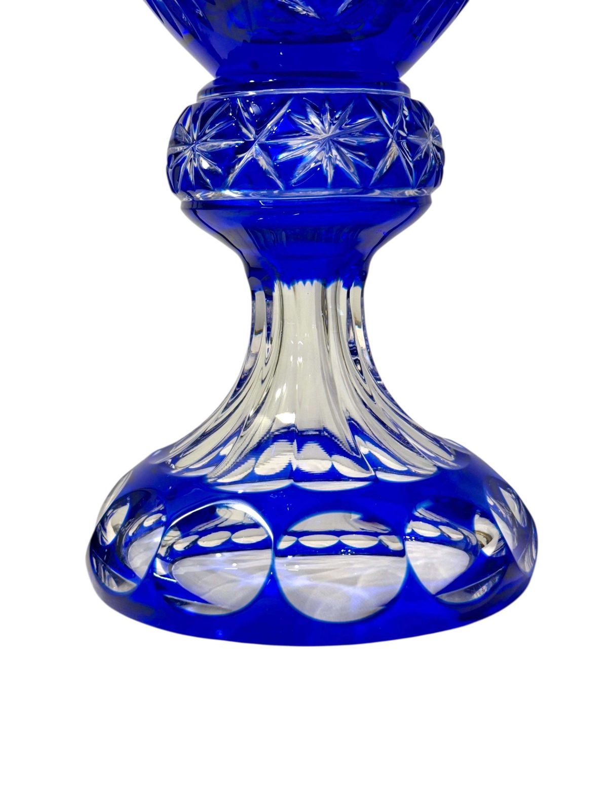 photo vinterior Large Blue Overlay Bohemian Crystal Vase On Pedestal Base