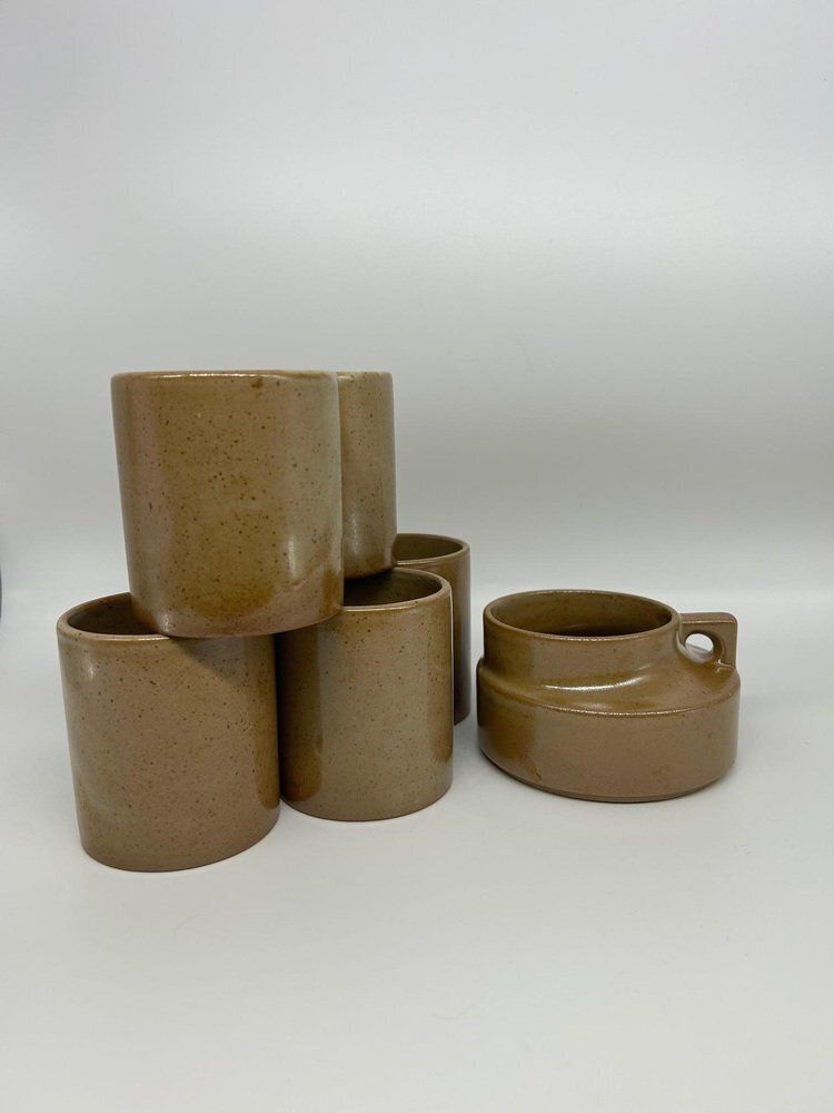 Stoneware Cups And Sugar Bowl, 1970s, Set Of 7 photo 169.0
