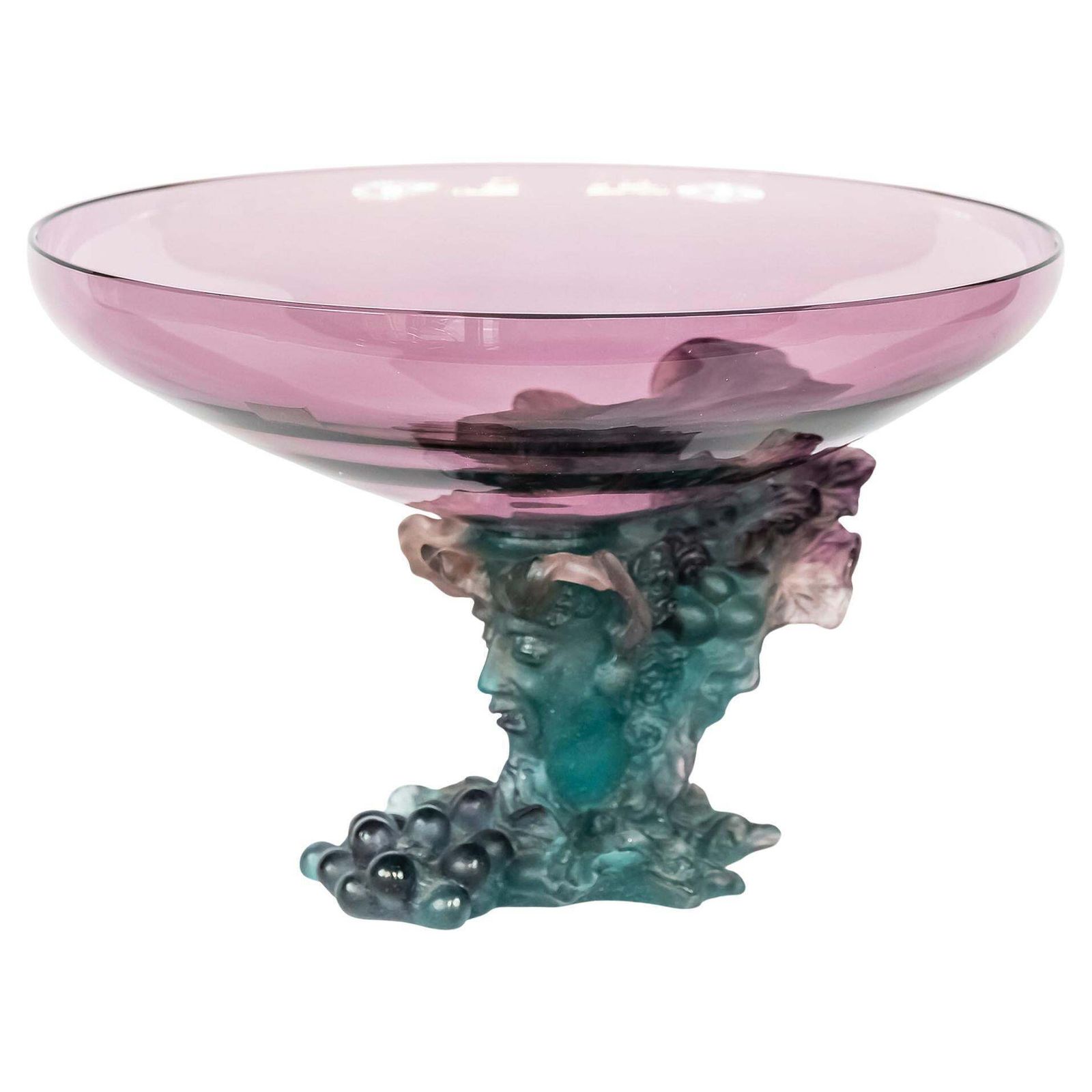 French Daum Bacchus Large Green Amethyst Vase Centerpiece Pâté De Verre