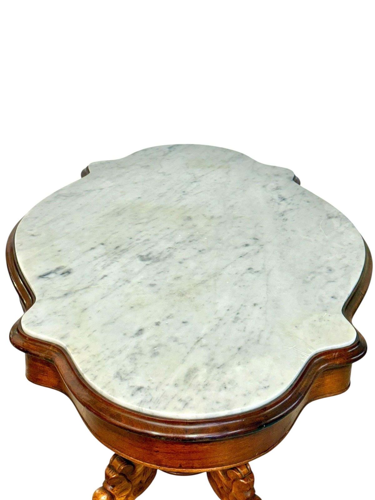 Furniture 19th Century French Walnut Center Table With Shaped Marble Top And Drawers photo
