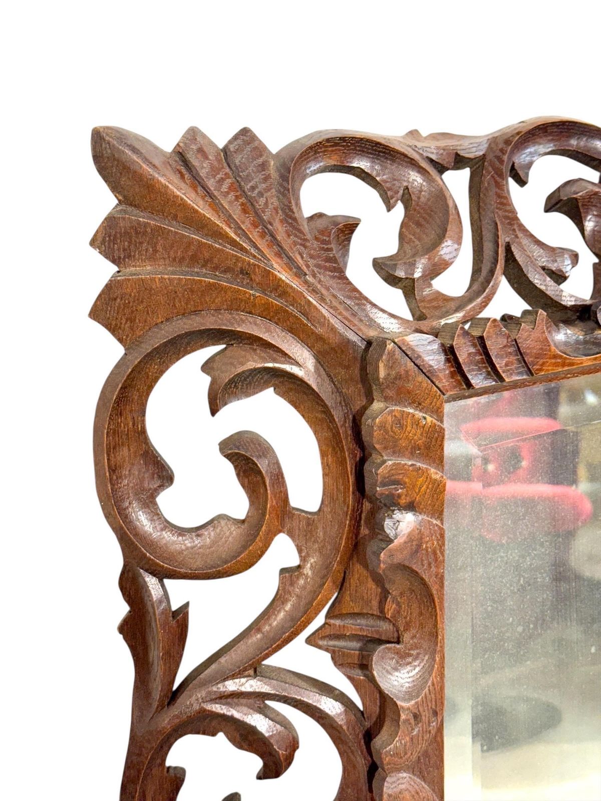 photo for sale 19th Century French Hand Carved Oak Beveled Mirror