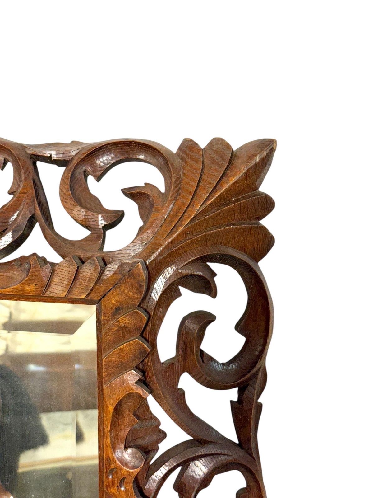 1582.0 19th Century French Hand Carved Oak Beveled Mirror photo