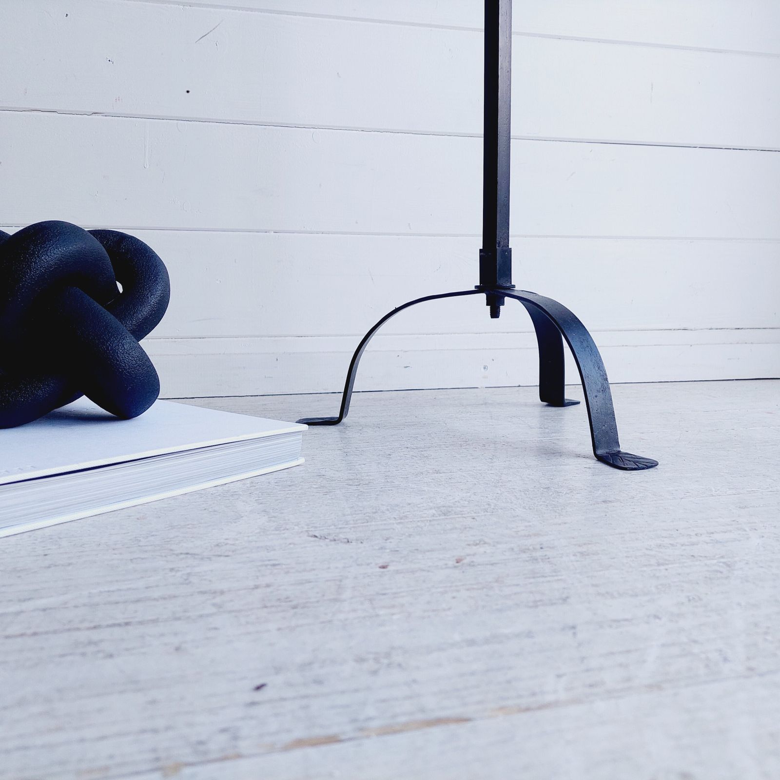 Home Decor Mid Century Brutalist Wrought Iron Tripod Floor Candleholder Large Candlestick Torchere, 1960s photo