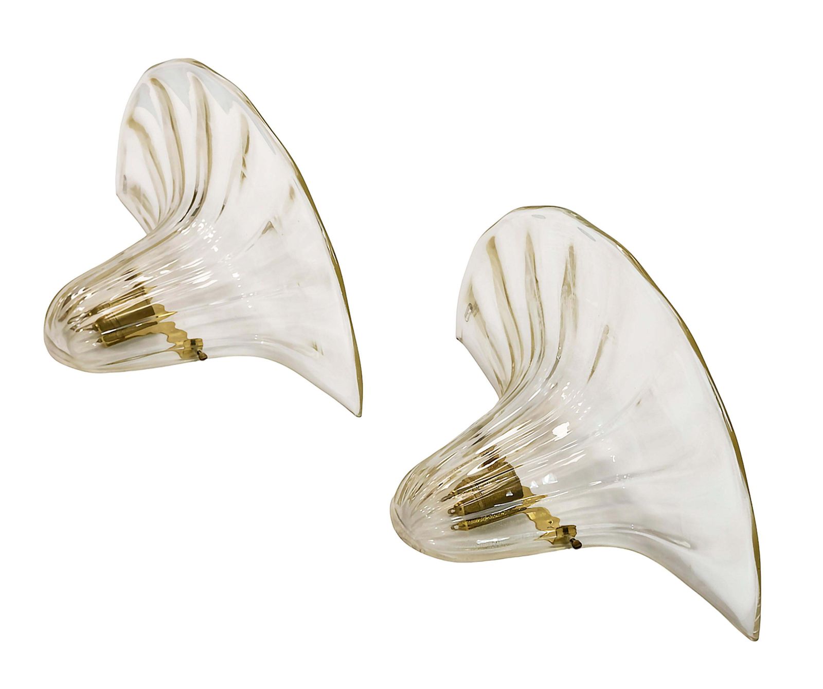 Pair Of Italian Murano Glass And Brass Wall Light Sconces By Seguso photo for sale