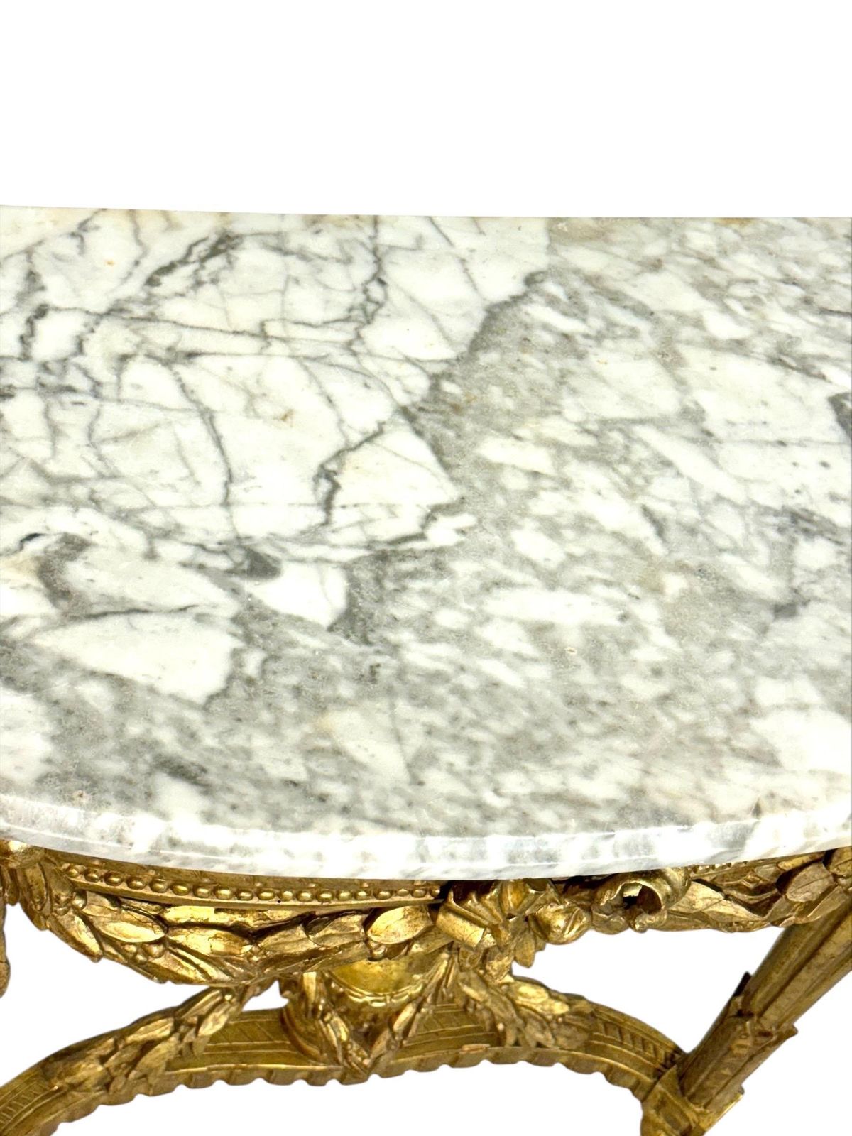 19th Century Louis XVI Giltwood Demi Lune Console With Carrara Marble Top photo for sale