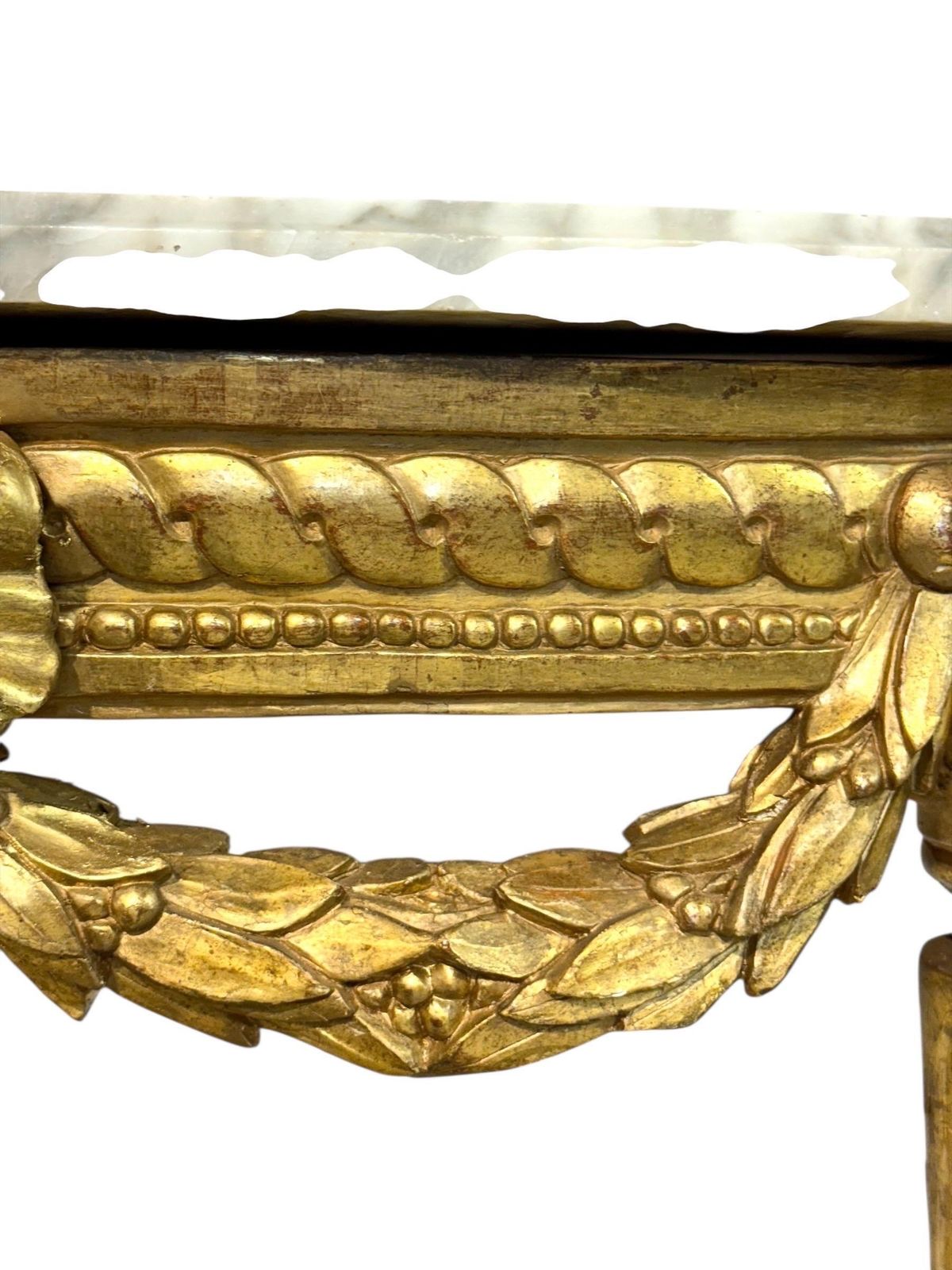 3639.0 19th Century Louis XVI Giltwood Demi Lune Console With Carrara Marble Top photo