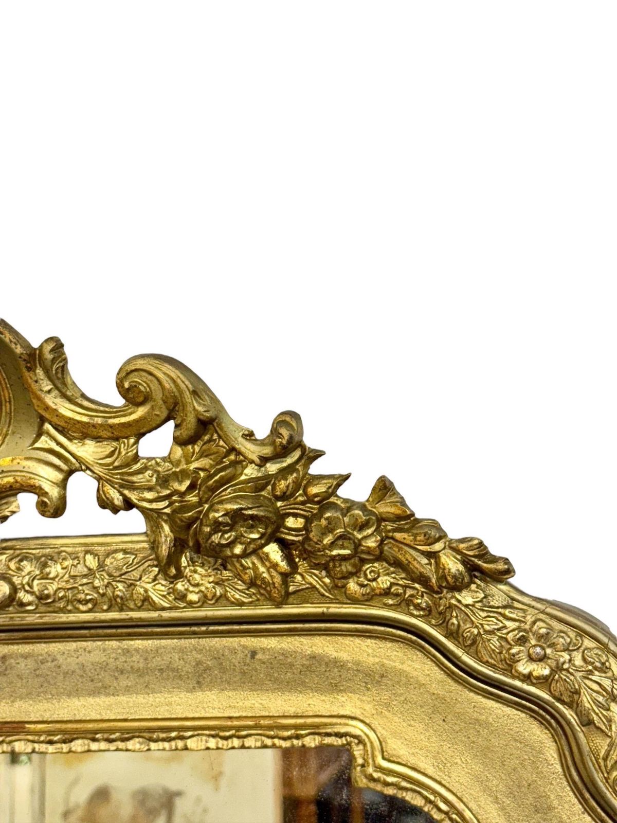19th Century French Gilded Mirror With Floral Crest And Original Glass photo vintage