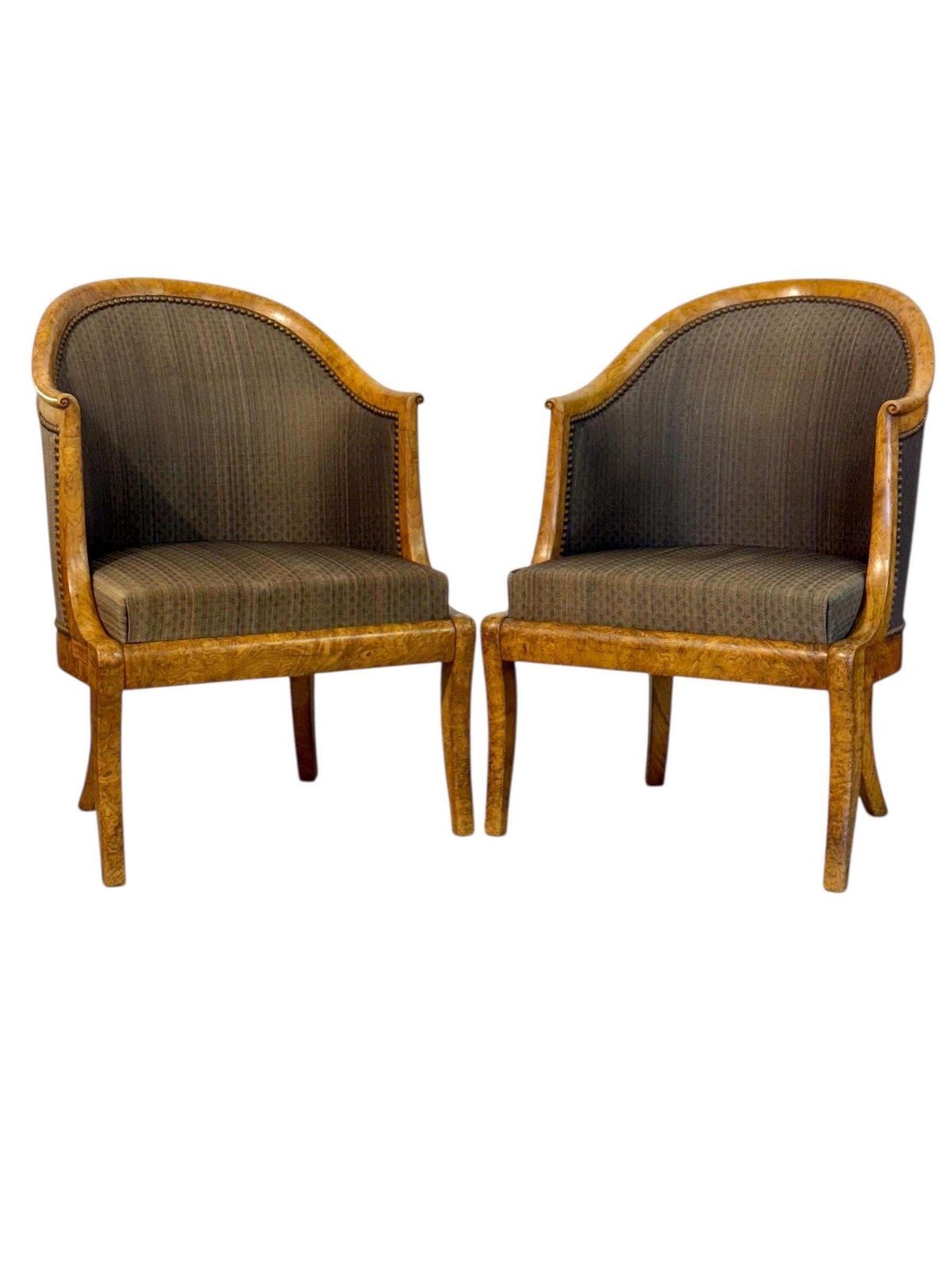 Pair Of 19th Century French Empire Style Burl Wood Gondola Armchairs photo 2388.0