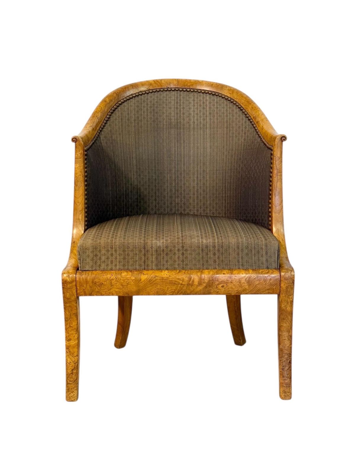 Pair Of 19th Century French Empire Style Burl Wood Gondola Armchairs photo vinterior