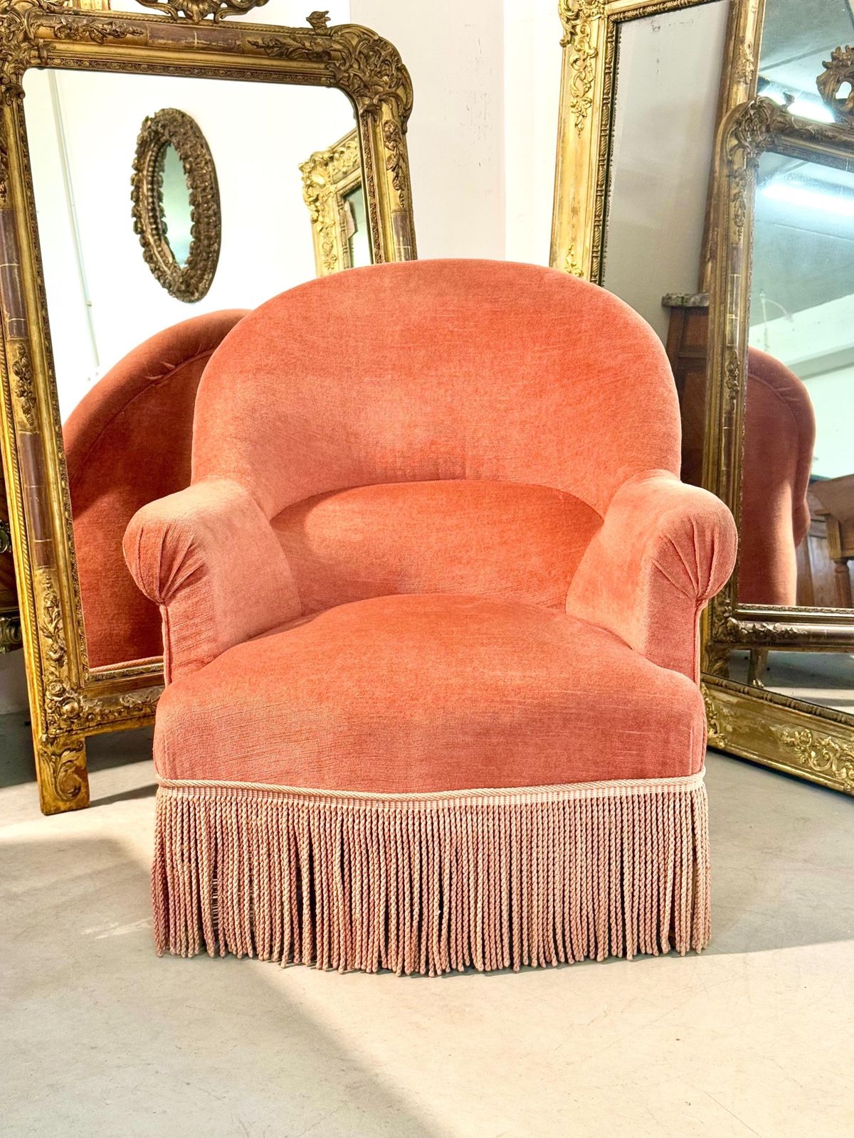 19th Century French Velvet Armchair With Tassel Fringe Trim photo furniture