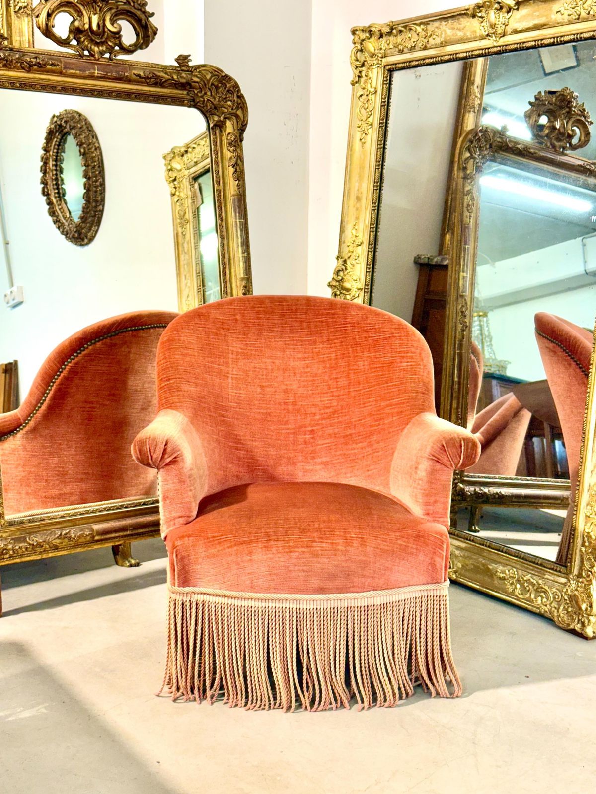 19th Century Child’s Velvet Armchair With Decorative Fringe photo vintage