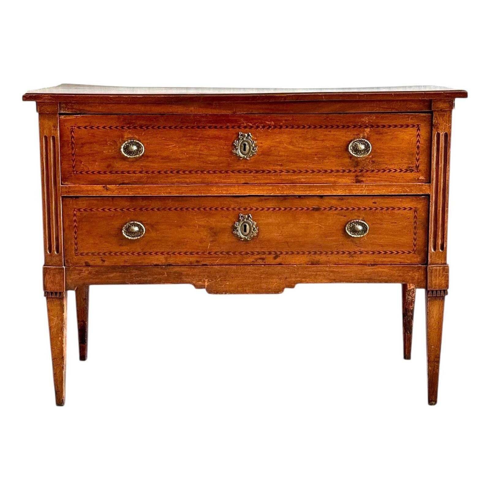 Louis XVI Period Marquetry Inlaid Cherrywood Commode, Late 18th Century