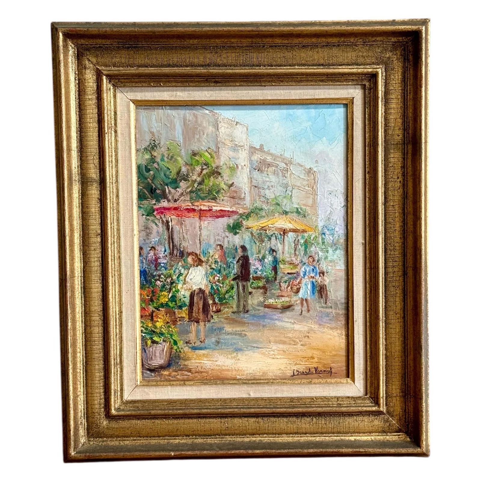 Oil On Canvas 'French Market Scene' By L. David Vernay
