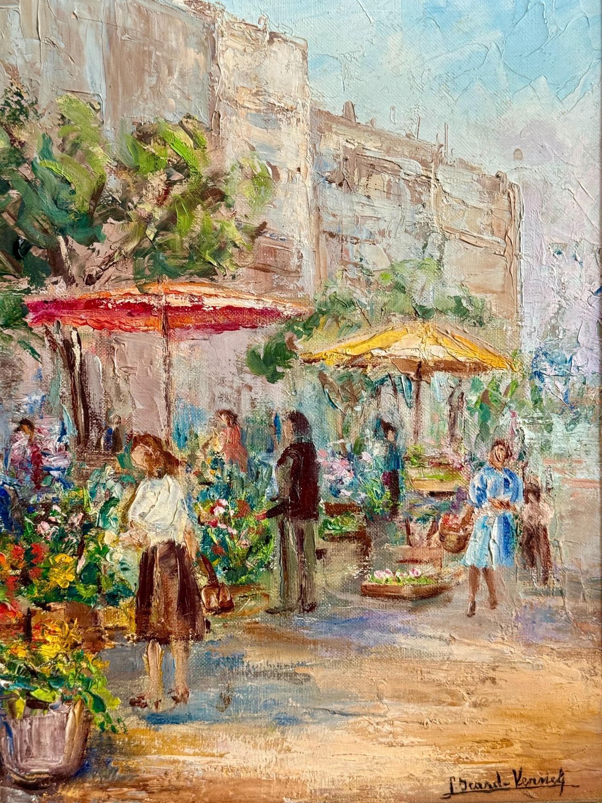 Oil On Canvas 'French Market Scene' By L. David Vernay photo Art