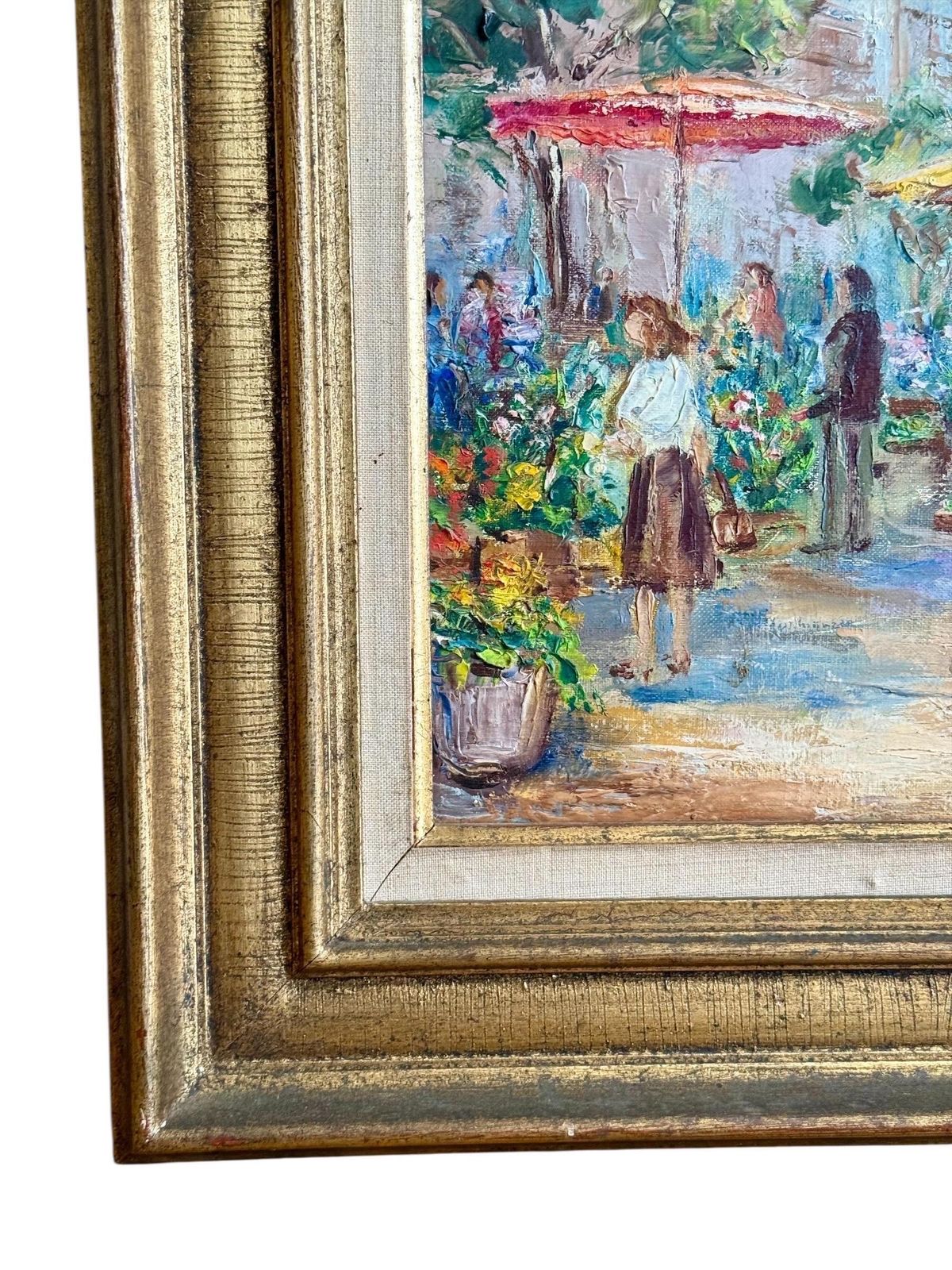 Oil On Canvas 'French Market Scene' By L. David Vernay photo vintage