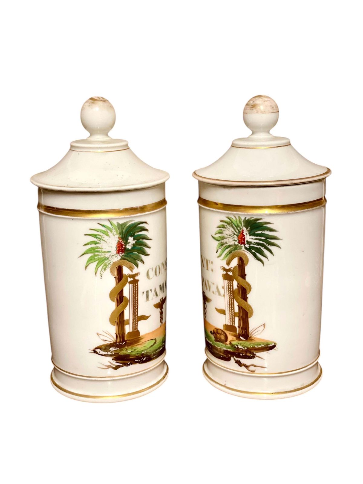 Pair Of 19th Century French Porcelain Apothecary Lidded Jars photo Home Decor