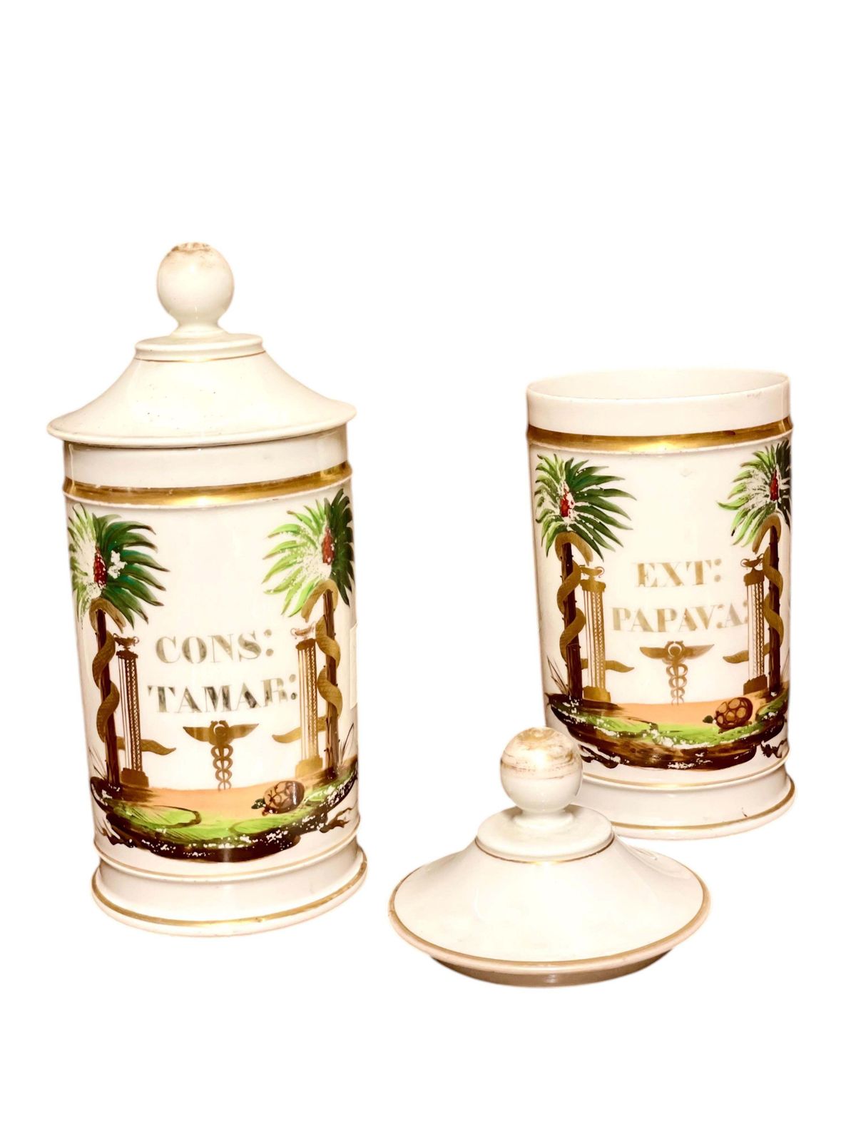 photo furniture Pair Of 19th Century French Porcelain Apothecary Lidded Jars