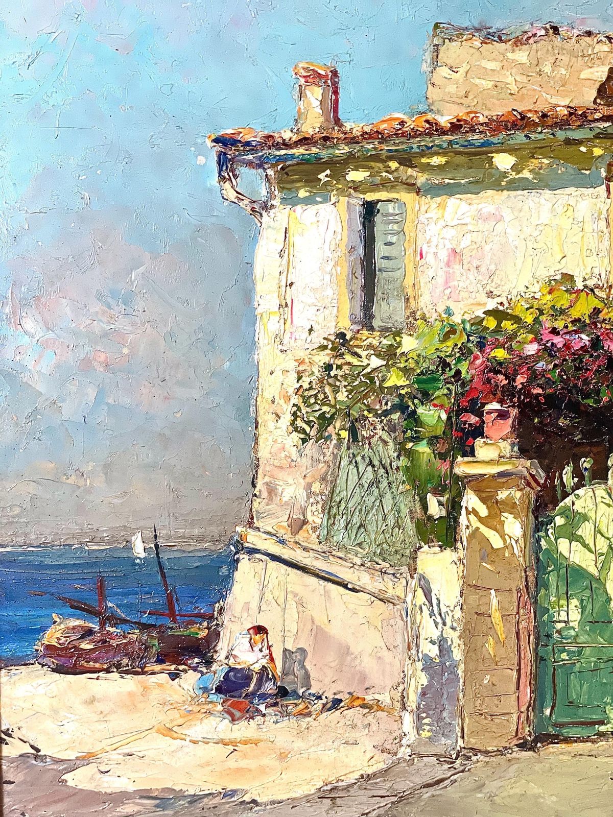 Oil On Canvas, Sunlit French Riviera House By The Sea, By Alain Demarta photo vinterior