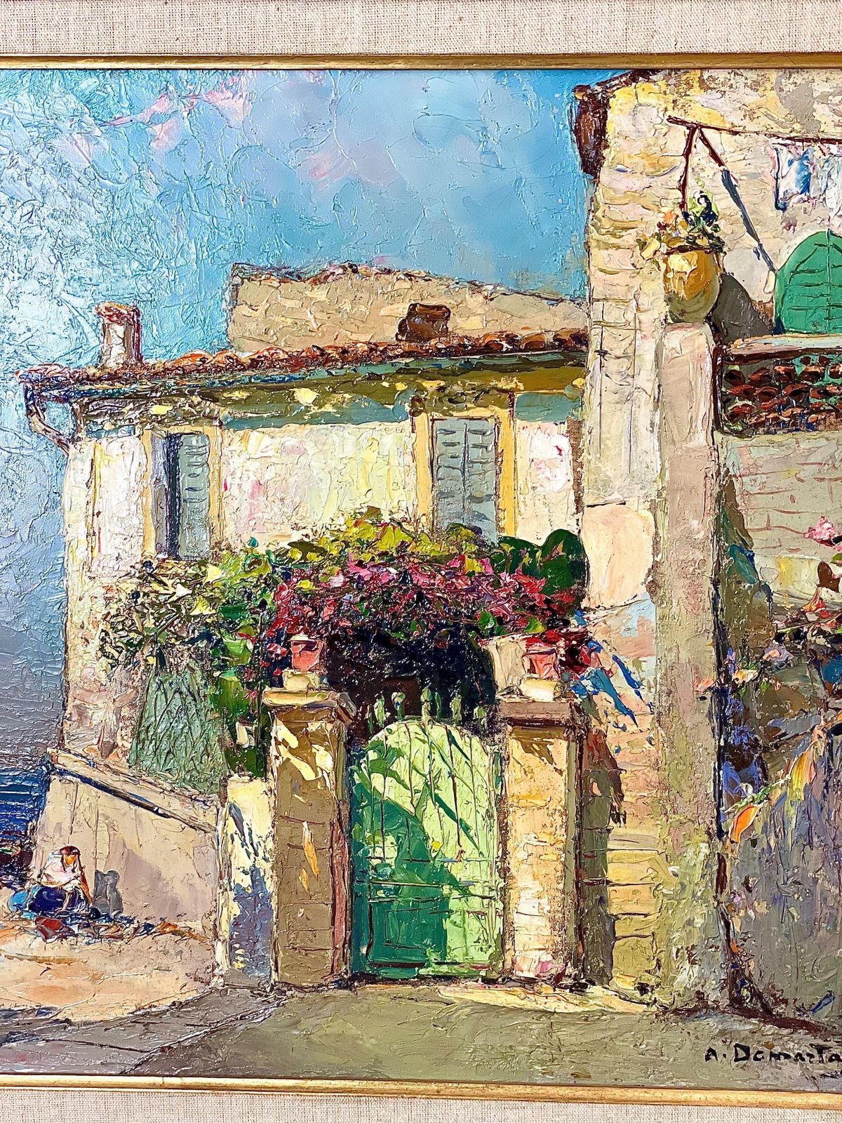 photo furniture Oil On Canvas, Sunlit French Riviera House By The Sea, By Alain Demarta