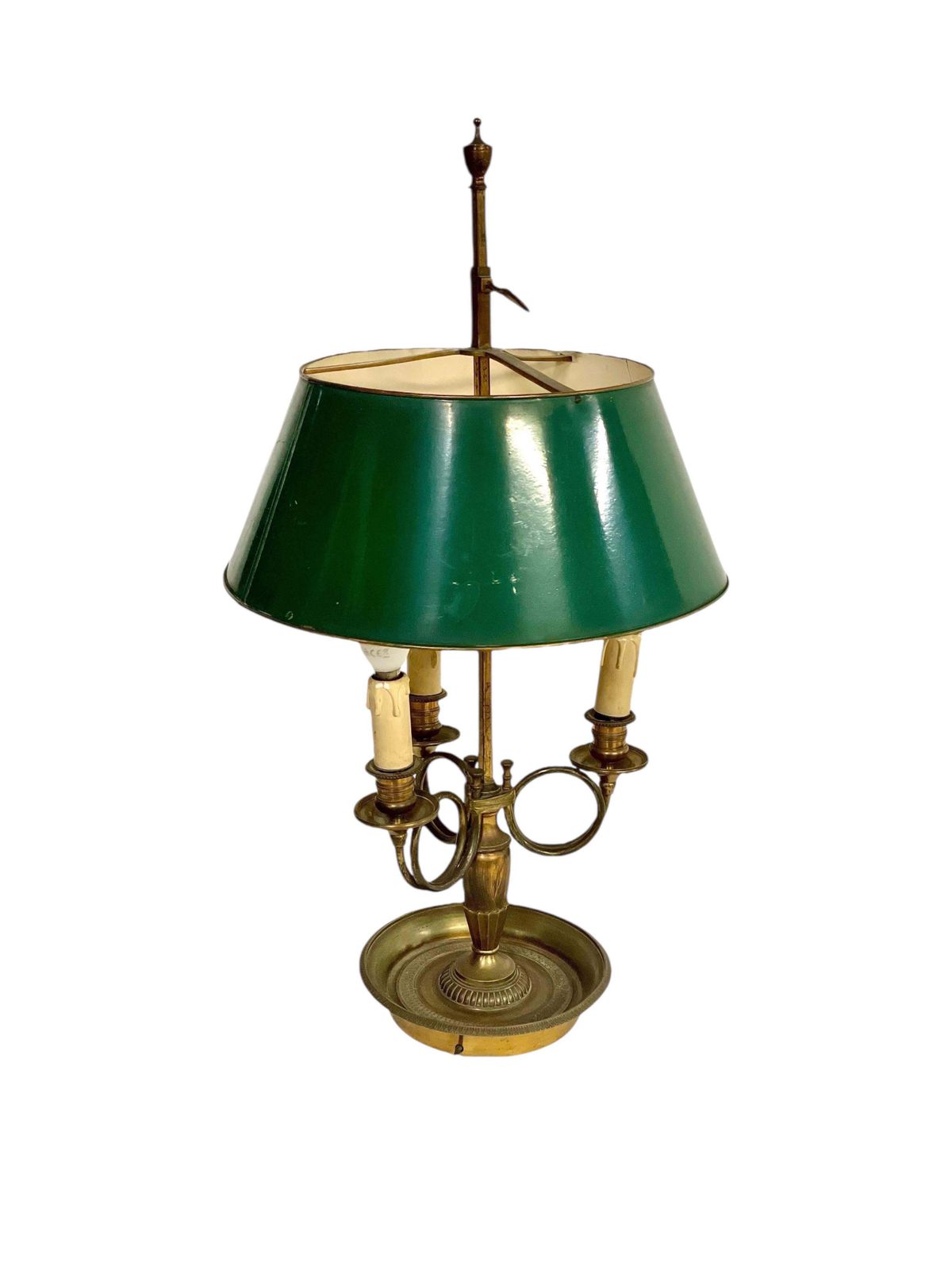 19th Century Bouillotte Lamp With Green Tole Shade And Bronze Base photo Lighting