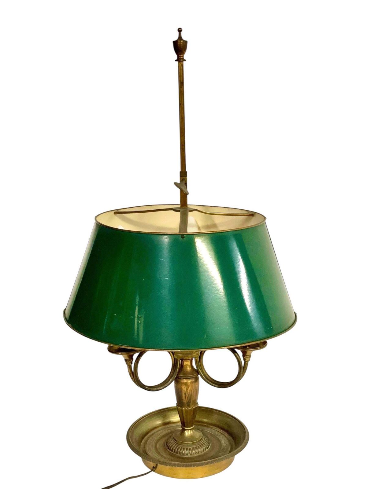 19th Century Bouillotte Lamp With Green Tole Shade And Bronze Base photo vintage