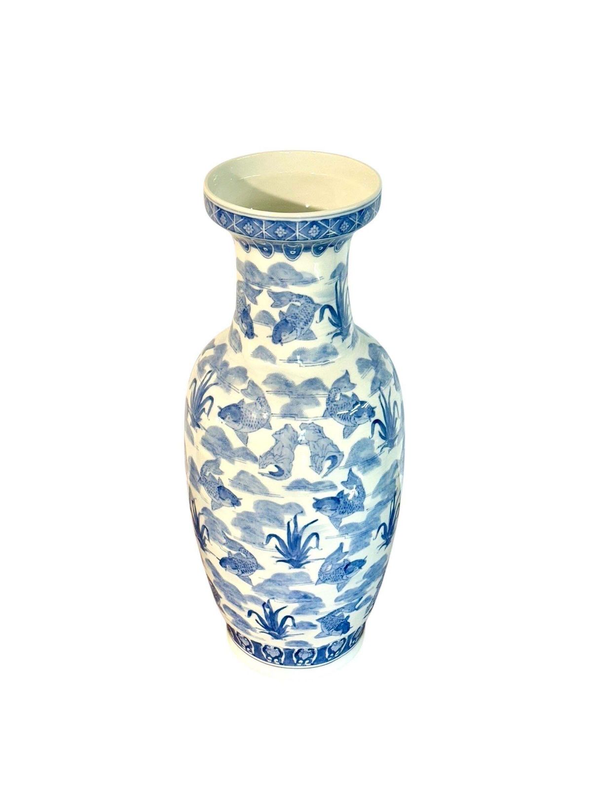 Large Chinese Blue And White Porcelain Vase With Koi Fish Motif photo buy
