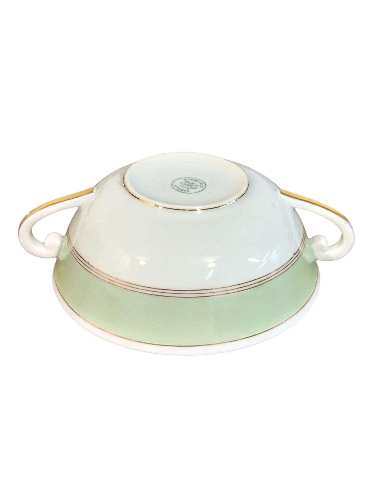 8 Limoges Porcelain Bouillons By A. Vignaud With Gold And Celadon Trim photo vinterior