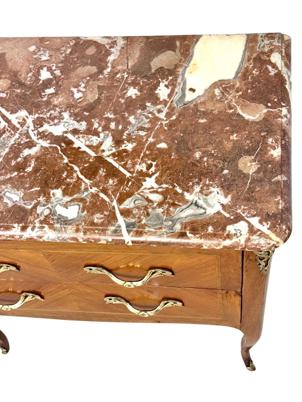 photo furniture French Louis XV Transition Marble Top Commode Sauteuse, Late 18th Century