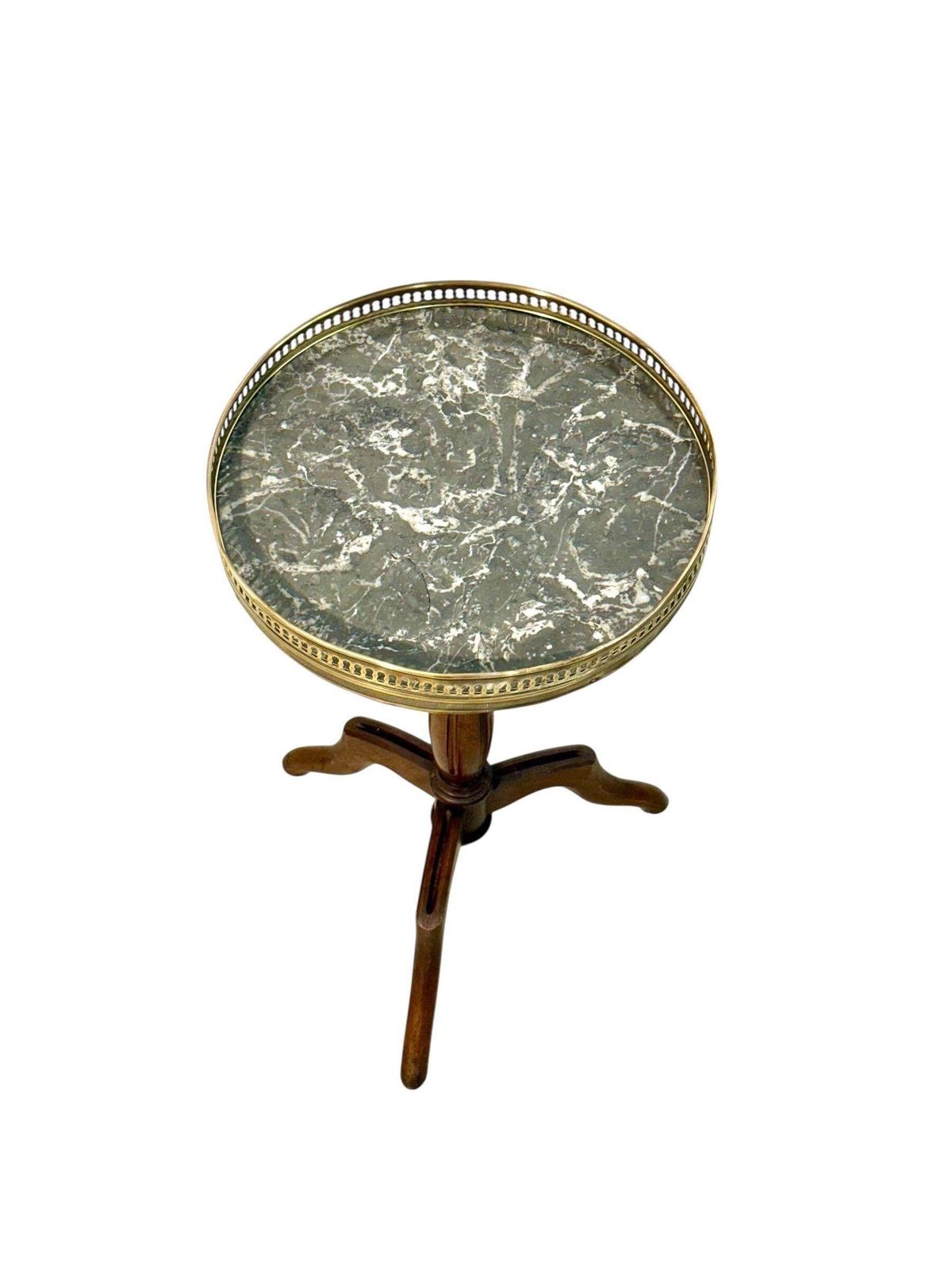 1372.0 Petite French Gueridon With Marble Top And Brass Gallery, 19th Century photo