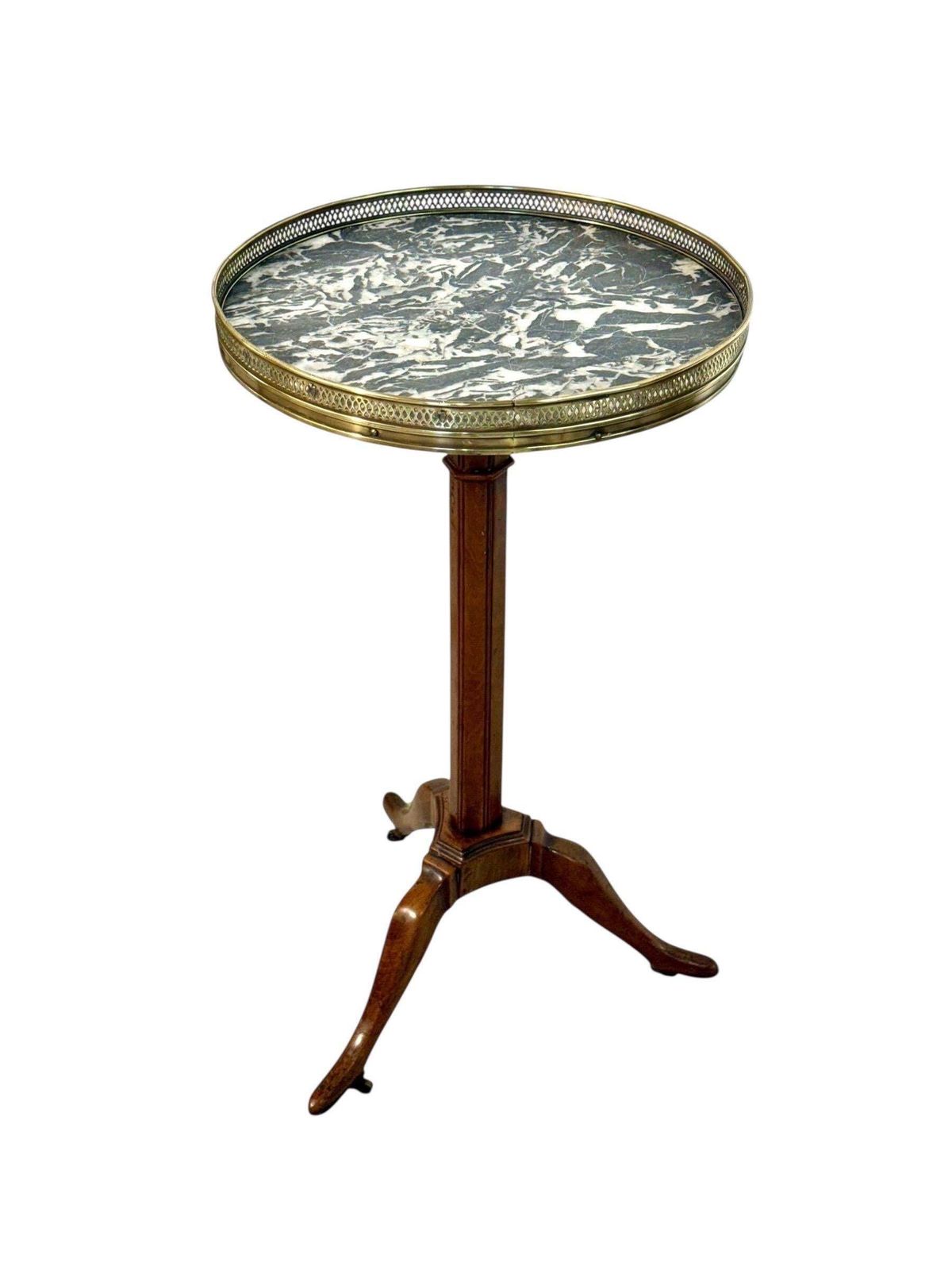 Furniture Antique French Gueridon Table With Marble Top And Brass Gallery, 19th C. photo