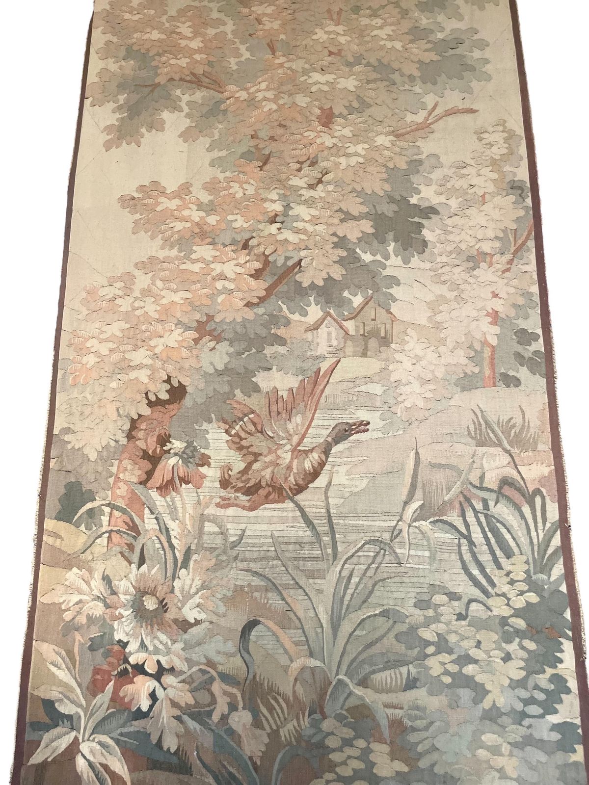 19th Century Rare Pair Of Large Aubusson Verdure Tapestries With Heron And Duck photo Art