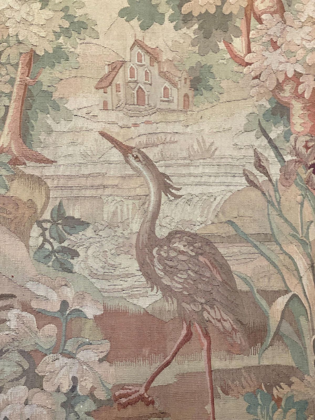 Art 19th Century Rare Pair Of Large Aubusson Verdure Tapestries With Heron And Duck photo