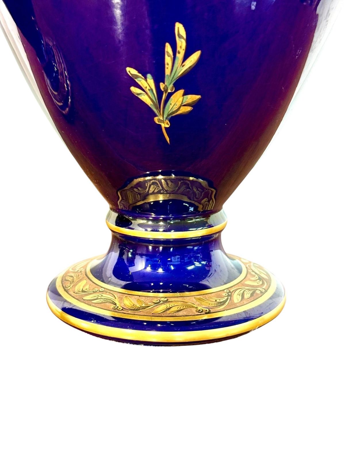 photo buy Rare Pair Of Cobalt Blue & Gilt Amphora Vases By Jaget & Pinon, Tours C.1930
