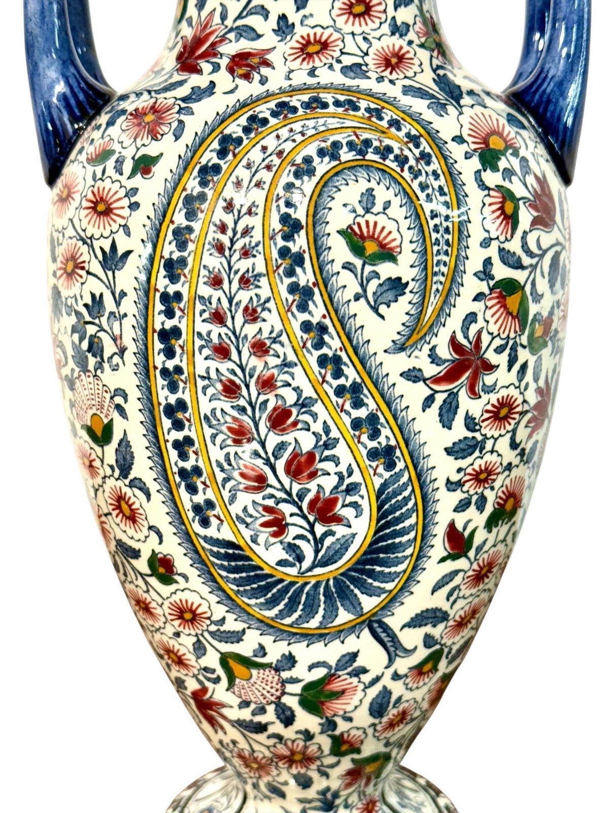 Gien Faience Vase, “Cachemire” Pattern With Floral & Paisley Décor photo furniture