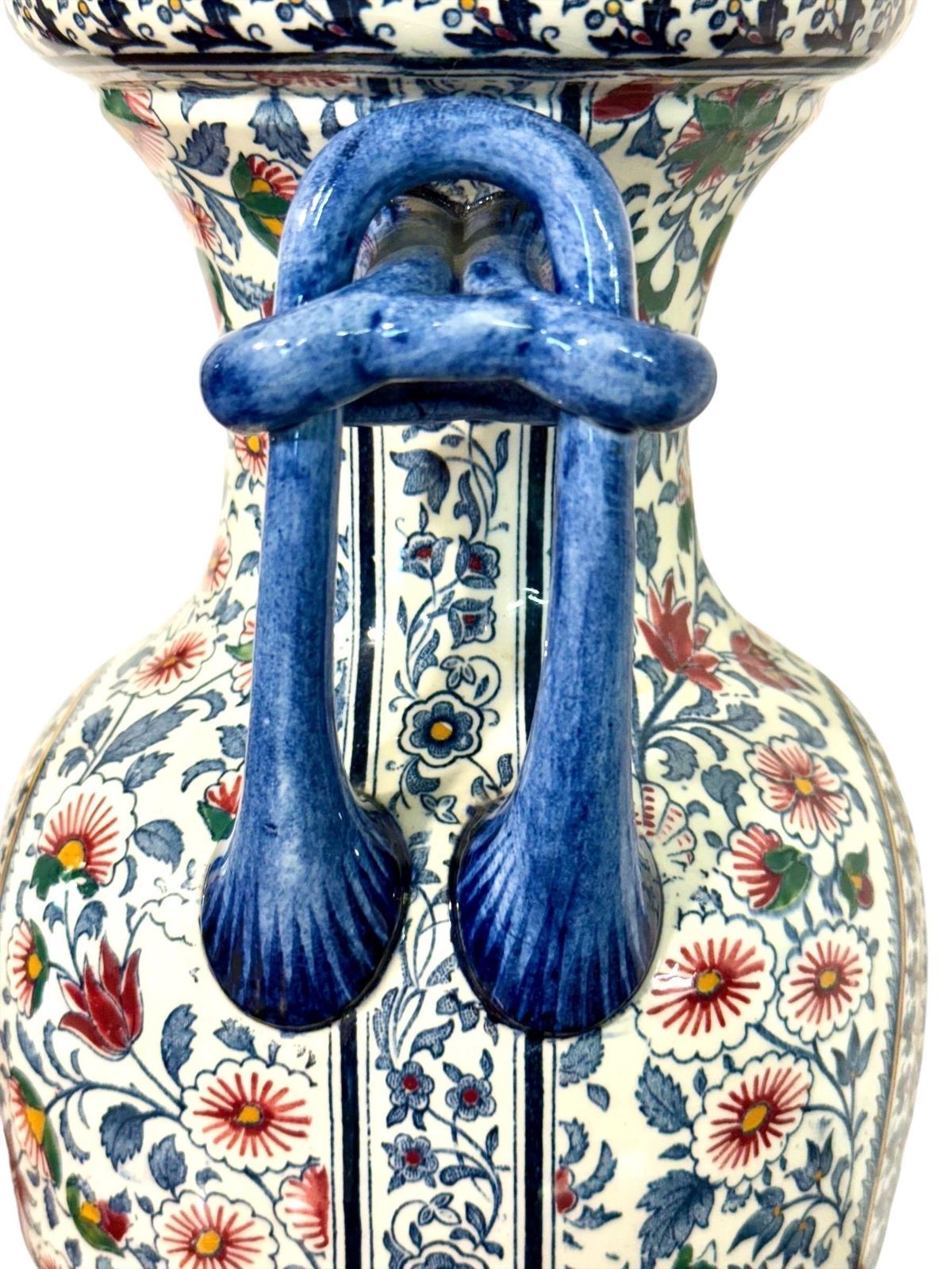 Gien Faience Vase, “Cachemire” Pattern With Floral & Paisley Décor photo for sale