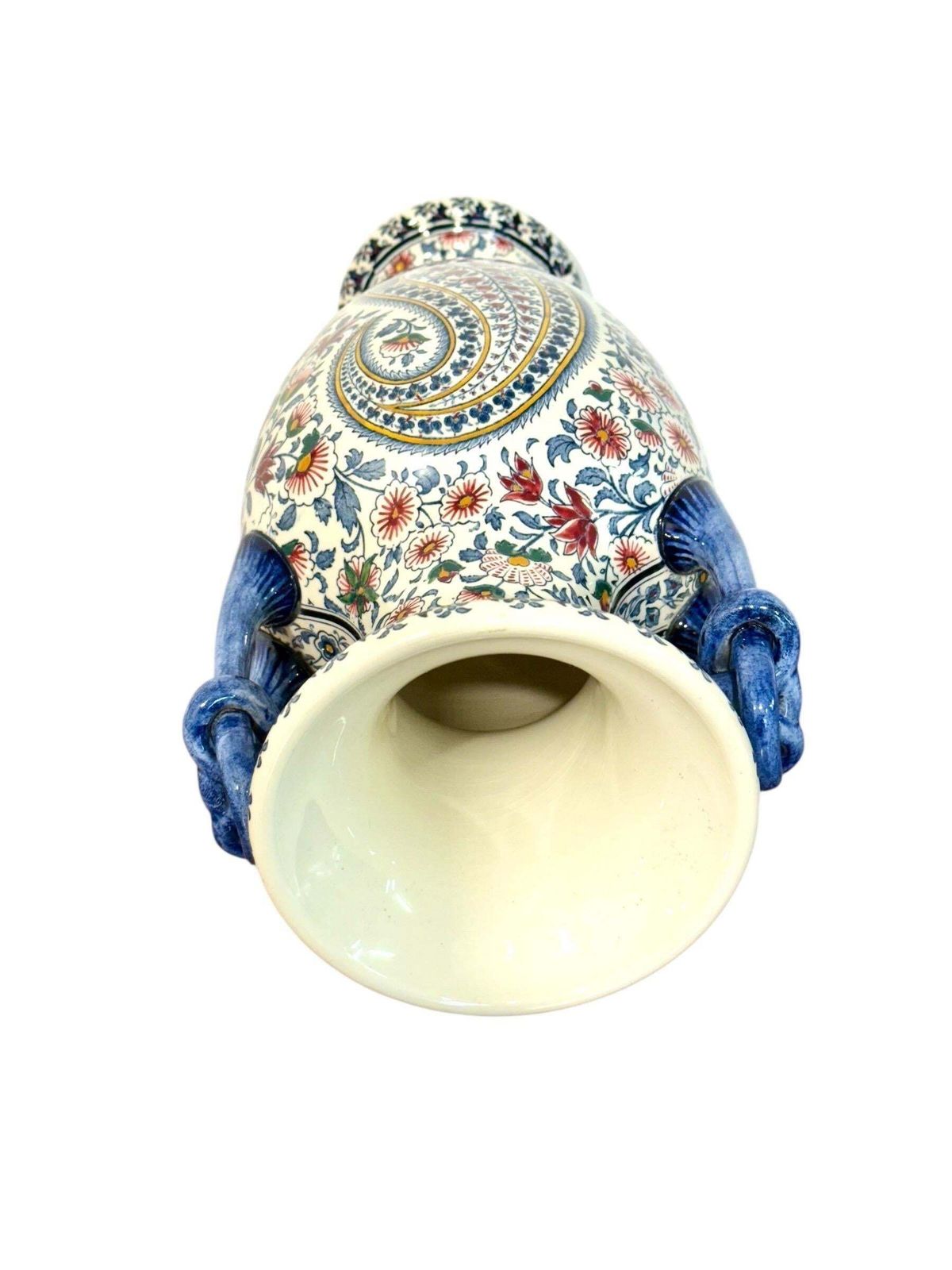 photo for sale Gien Faience Vase, “Cachemire” Pattern With Floral & Paisley Décor