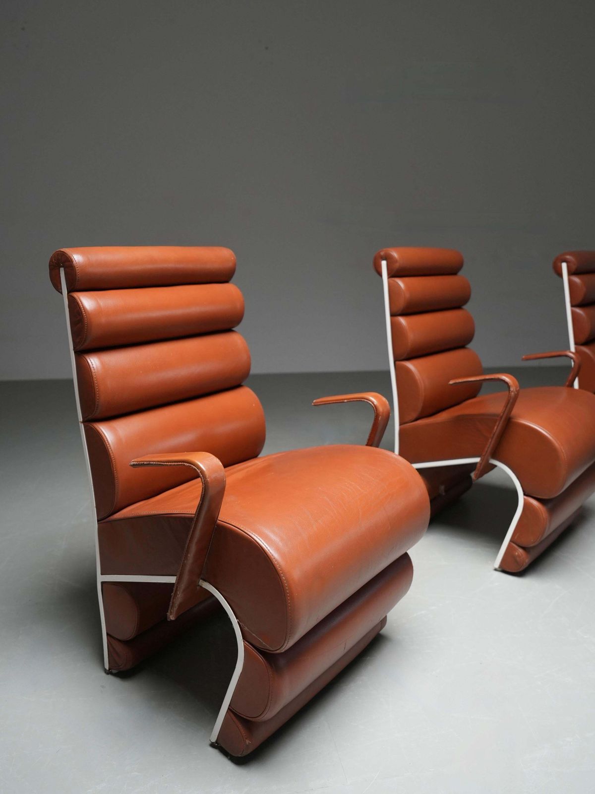 Set Of 4 Armchairs In Metal And Faux Leather, France, 1970s photo buy