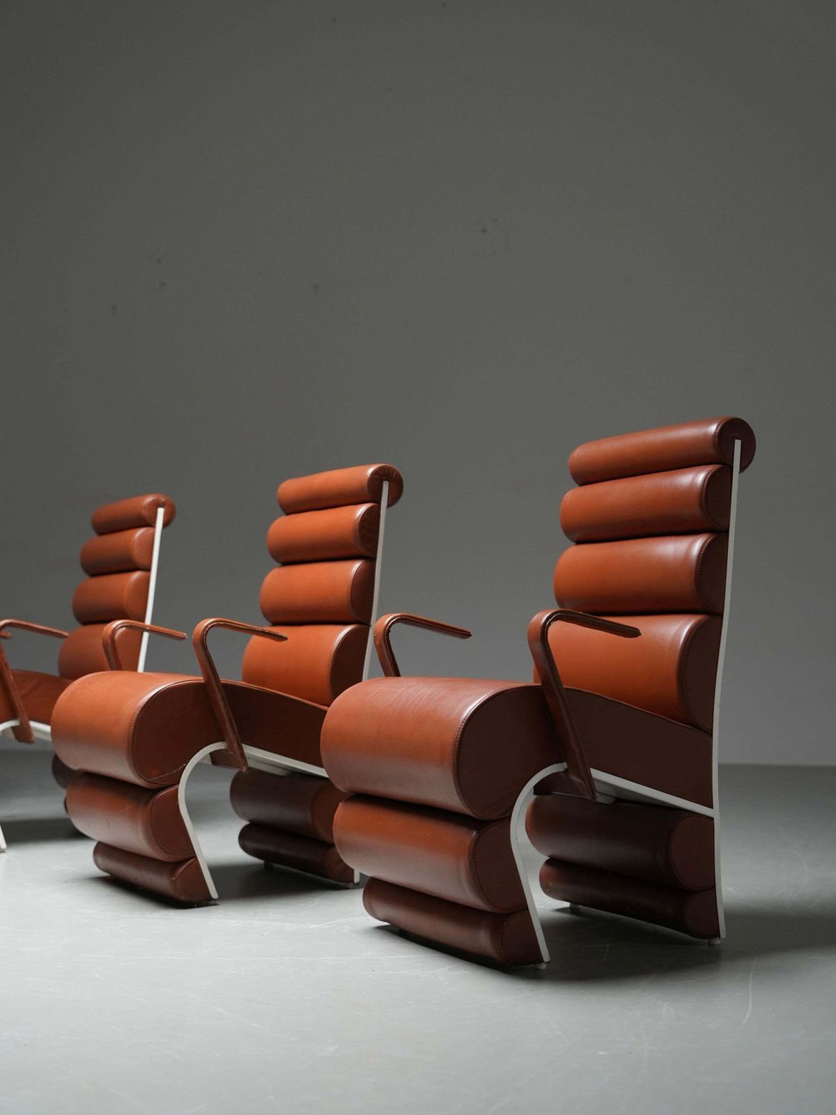 photo for sale Set Van 4 Fauteuils In Metaal En Imitatieleer, Frankrijk, Jaren 1970