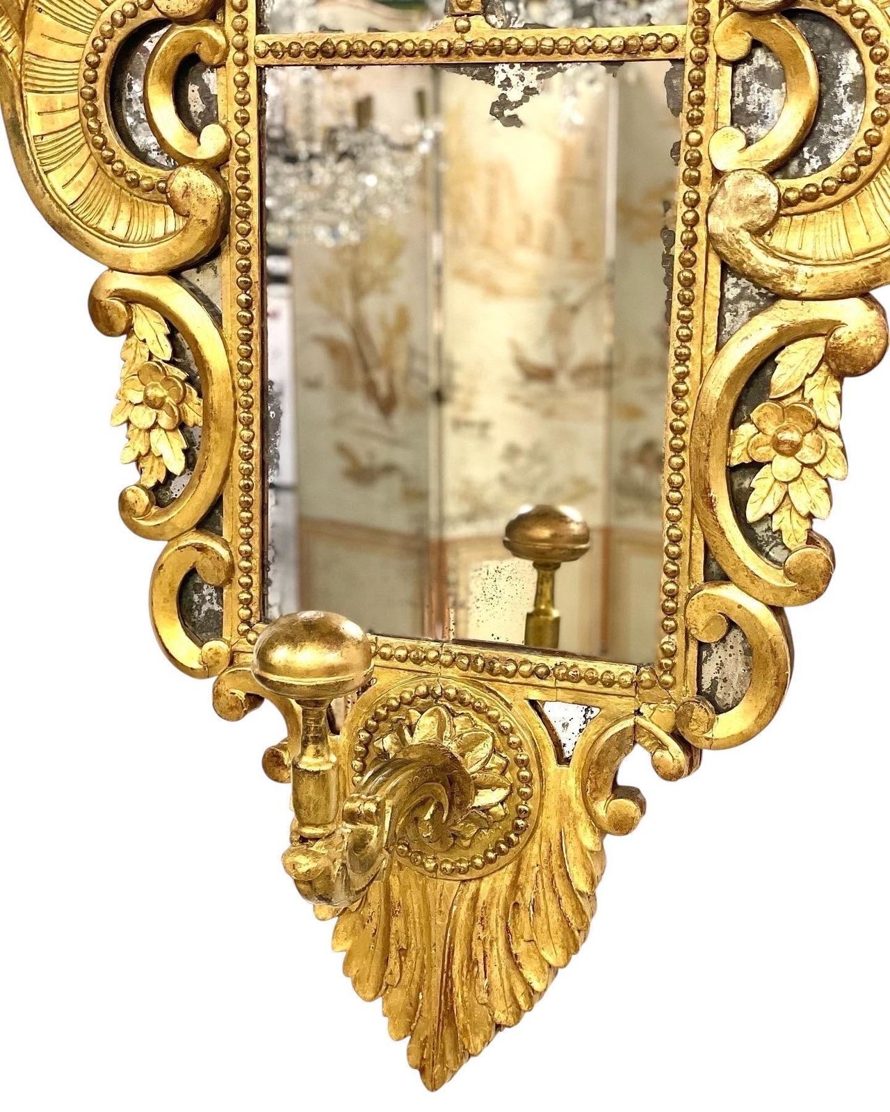 photo for sale 18th Century Rare Giltwood Parcloses Mirror With Wig Stand Arm